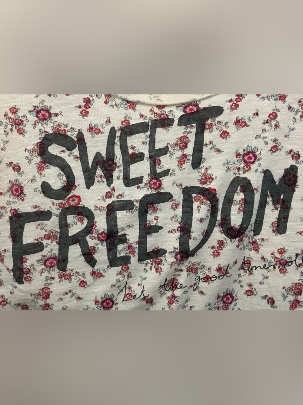 AE American Eagle Crop Top XS Cream Floral Sweet Freedom Relax Fit Beach Summer - Picture 5 of 6